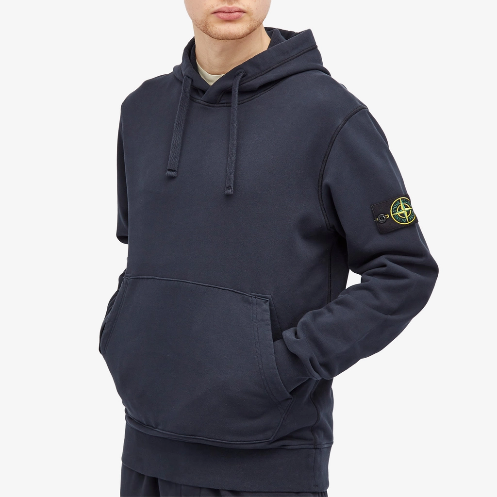 Stone Island Men's Cotton Fleece Garment Dyed Hoodie Navy Blue